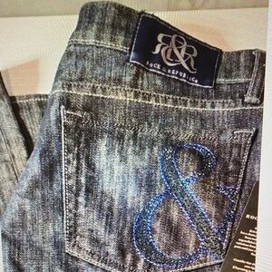 Rock & Republic Men’s Gray Jeans with Blue Embellished Back